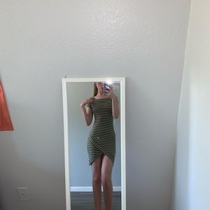 Striped green body con dress